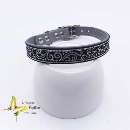 Collier Biothane® ruban argenté "LUXE"