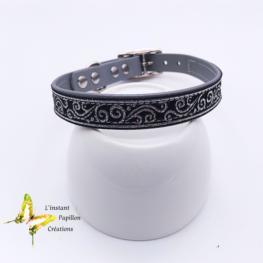 Collier Biothane® ruban argenté "LUXE"