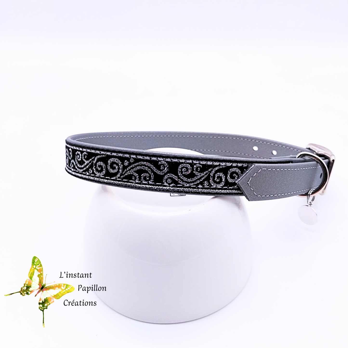 Collier Biothane® ruban argenté "LUXE"